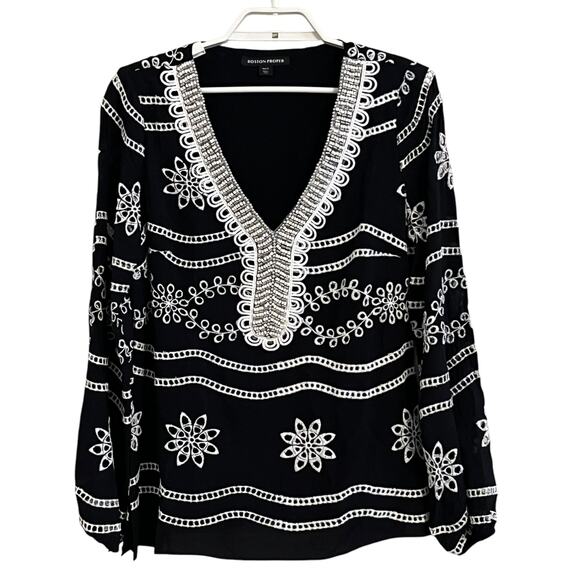 Boston Proper Tops - Boston Proper Beaded Eyelet Boho Long Sleeve Blouse